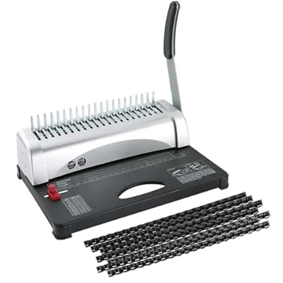 FLK Tech Binding Machine with 100PCS Comb Bindings Spines, Portable Spiral Binding Machine for Letter Size, A4, A5 Paper