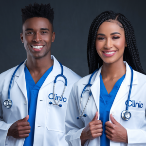 Lab Coat Customized in Uganda with embroidered logos, names, and medical branding for hospitals, laboratories, clinics, schools, and pharma companies.