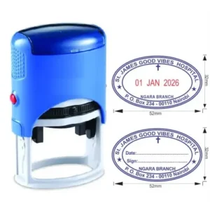 Oval Stamps customized with logos, names, and addresses; perfect for official marking, branding, or authentication on documents in offices and institutions.