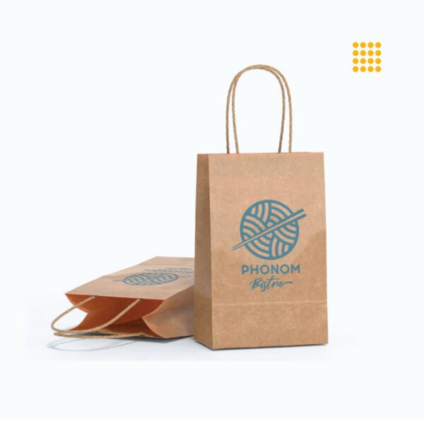 Printed khaki bags designed for eco-conscious branding—ideal for retail, giveaways & events. Strong, reusable, and custom branded with your logo.