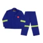 Branded 2PC Blue Overalls with Reflective Tape customized with company logos, made from durable material with high-visibility features ideal for industrial and promotional workwear.
