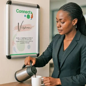 Branded Snapper Frames for displaying posters, offers, or branding visuals in shops, offices, and exhibitions, easy to open and change prints in Uganda.