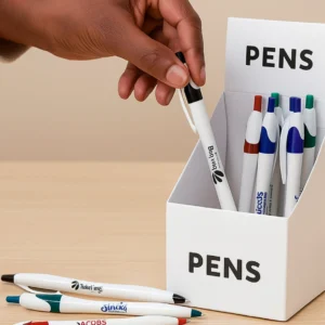 Plastic Pens customized with logos or messages, ideal for promotions, events, and everyday office use in Uganda.