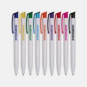 Plastic Pens customized with logos or messages, ideal for promotions, events, and everyday office use in Uganda.