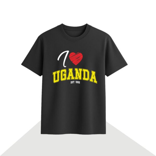 I Love Uganda T-Shirts customized with patriotic print, Uganda themed artwork and national identity graphics perfect for tourists and locals.