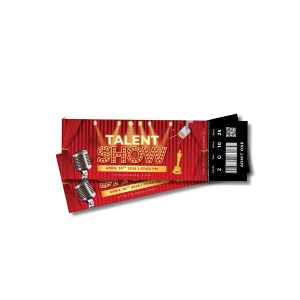 Talent Show Tickets designed and printed with event branding, show details, unique numbering and secure access control for entertainment events in Uganda.