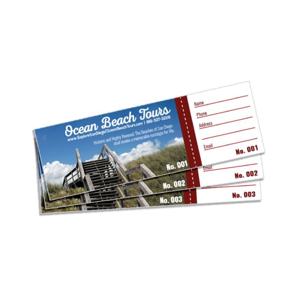Beach Tours Tickets printed with tropical theme artwork, travel dates, security numbering and access verification for beach travel events in Uganda. Beach Tours Tickets printed with tropical theme artwork, travel dates, security numbering and access verification for beach travel events in Uganda.