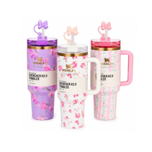 Floral Insulated Tumbler with Handle & Straw