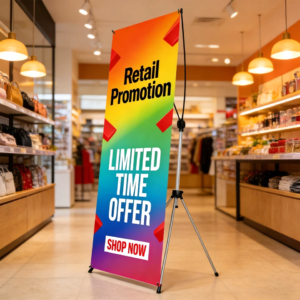 Premium Adjustable X-Frame Banner Stand 23"x64" to 30"x72" with Carry Bag