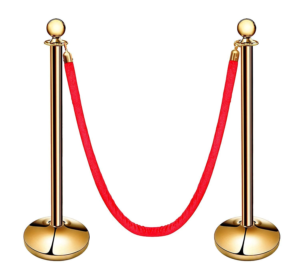 Gold Queue Barrier Stanchion Posts with Red Velvet Rope.