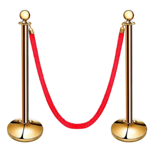 Gold Queue Barrier Stanchion Posts with Red Velvet Rope – VIP Event Barrier